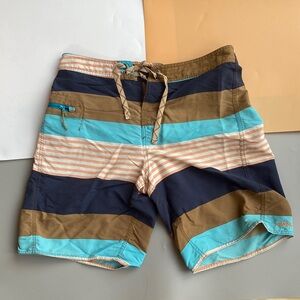 Patagonia Men's Blue and Brown Striped Board Shorts